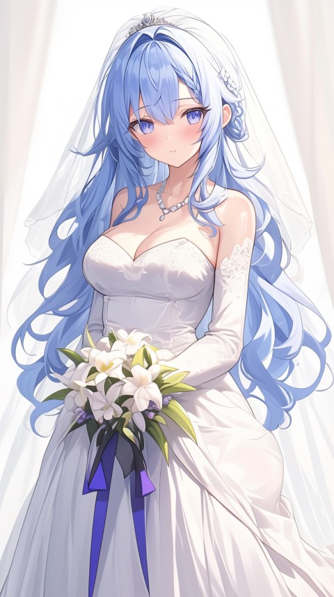 Cute Anime Bride Girl Wearing White Wedding Dress Aesthetic (446)