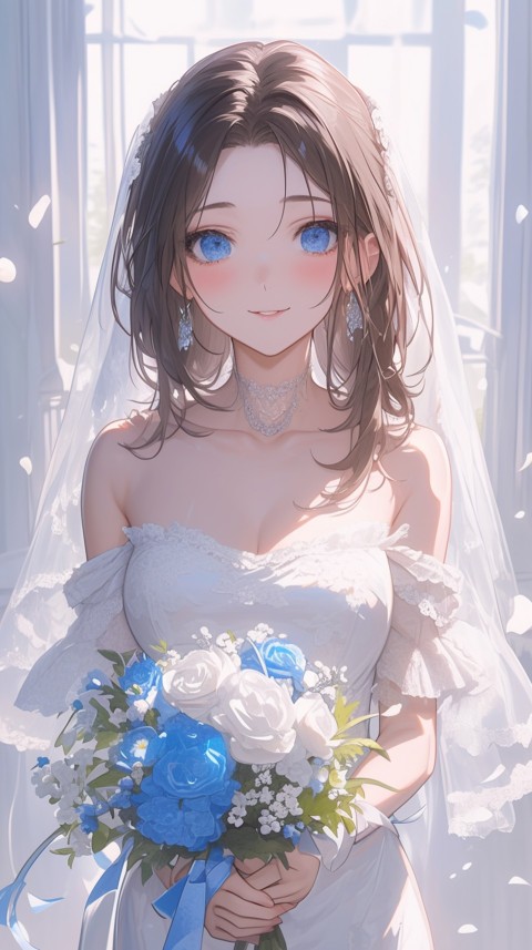 Cute Anime Bride Girl Wearing White Wedding Dress Aesthetic (420)