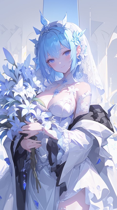 Cute Anime Bride Girl Wearing White Wedding Dress Aesthetic (423)