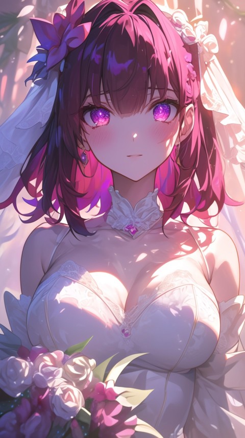 Cute Anime Bride Girl Wearing White Wedding Dress Aesthetic (428)