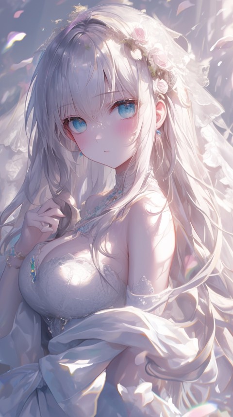 Cute Anime Bride Girl Wearing White Wedding Dress Aesthetic (424)