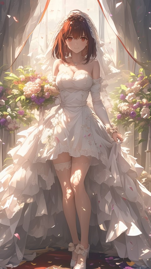 Cute Anime Bride Girl Wearing White Wedding Dress Aesthetic (438)