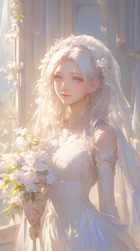 Cute Anime Bride Girl Wearing White Wedding Dress Aesthetic (412)