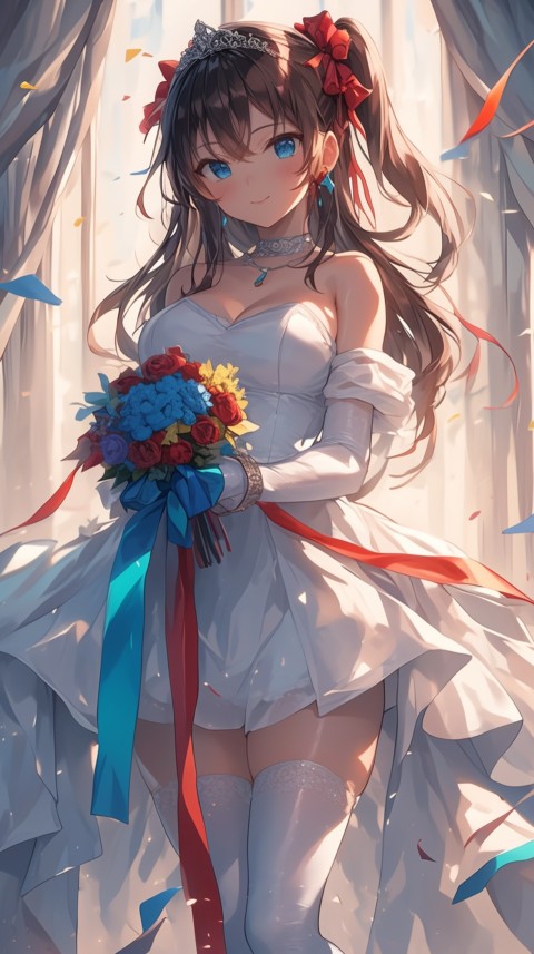 Cute Anime Bride Girl Wearing White Wedding Dress Aesthetic (431)