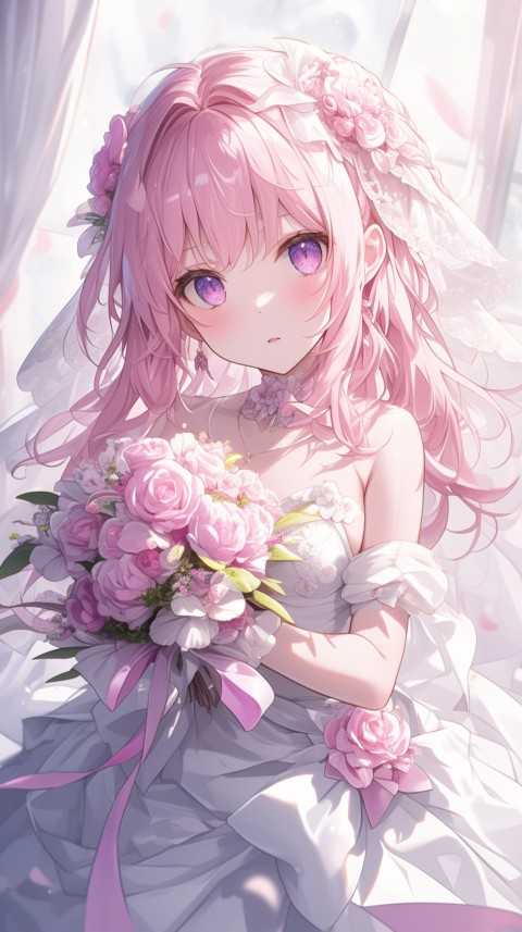 Cute Anime Bride Girl Wearing White Wedding Dress Aesthetic (439)