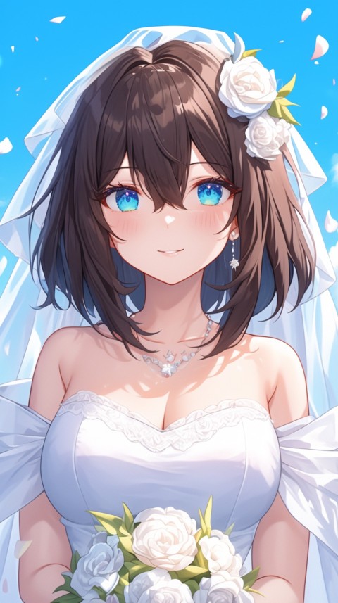 Cute Anime Bride Girl Wearing White Wedding Dress Aesthetic (440)