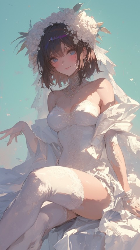 Cute Anime Bride Girl Wearing White Wedding Dress Aesthetic (448)