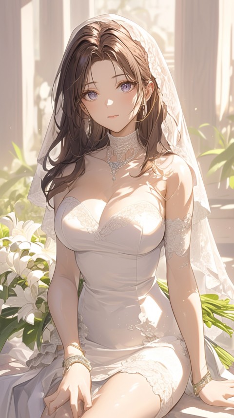 Cute Anime Bride Girl Wearing White Wedding Dress Aesthetic (413)