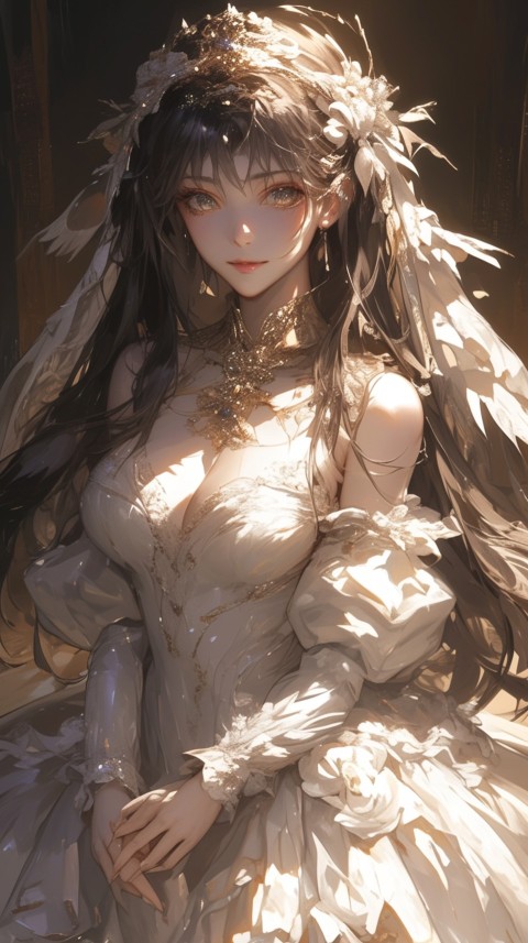 Cute Anime Bride Girl Wearing White Wedding Dress Aesthetic (435)