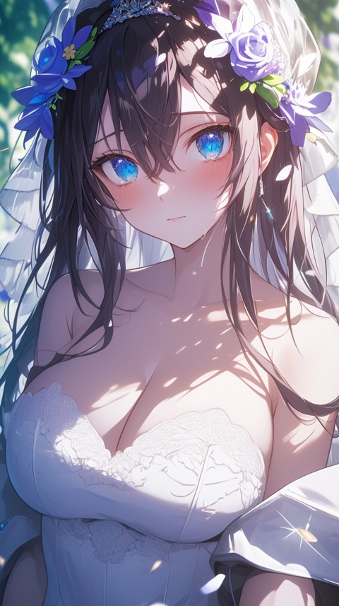 Cute Anime Bride Girl Wearing White Wedding Dress Aesthetic (408)