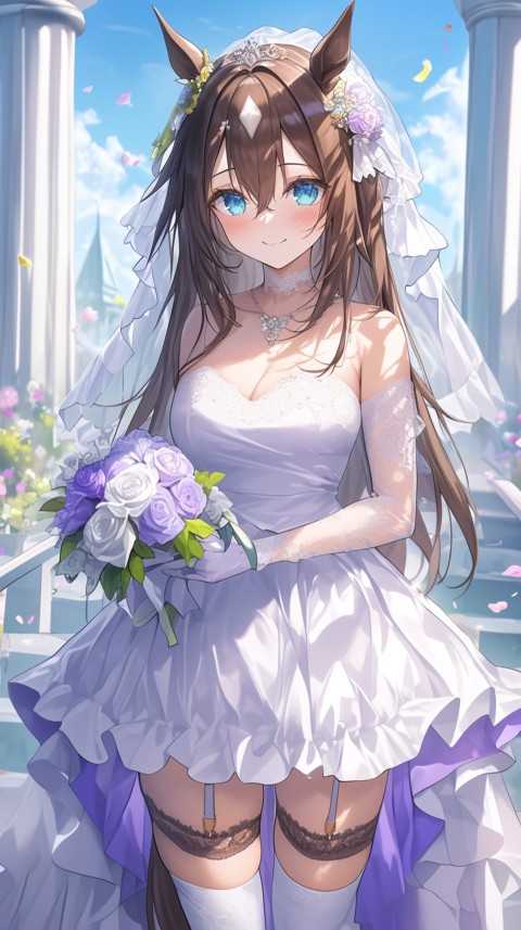 Cute Anime Bride Girl Wearing White Wedding Dress Aesthetic (436)