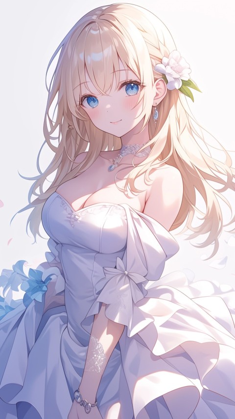 Cute Anime Bride Girl Wearing White Wedding Dress Aesthetic (497)