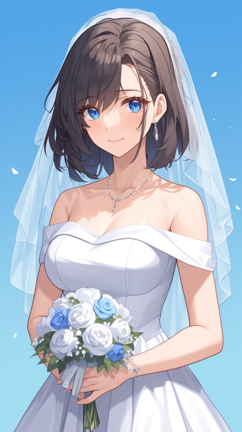 Cute Anime Bride Girl Wearing White Wedding Dress Aesthetic (485)