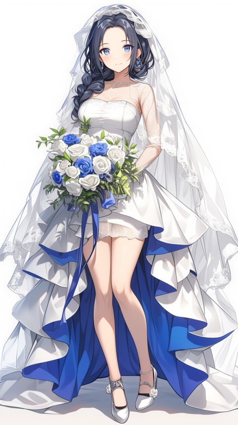 Cute Anime Bride Girl Wearing White Wedding Dress Aesthetic (475)