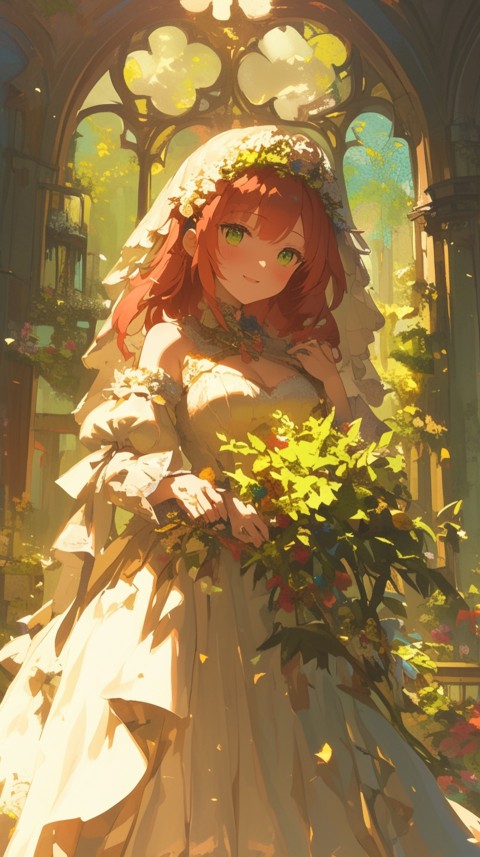 Cute Anime Bride Girl Wearing White Wedding Dress Aesthetic (459)
