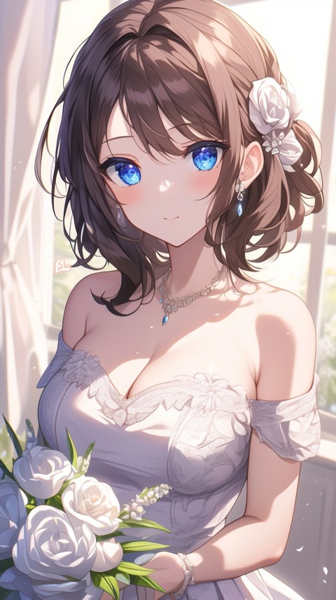 Cute Anime Bride Girl Wearing White Wedding Dress Aesthetic (487)