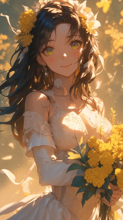 Cute Anime Bride Girl Wearing White Wedding Dress Aesthetic (494)