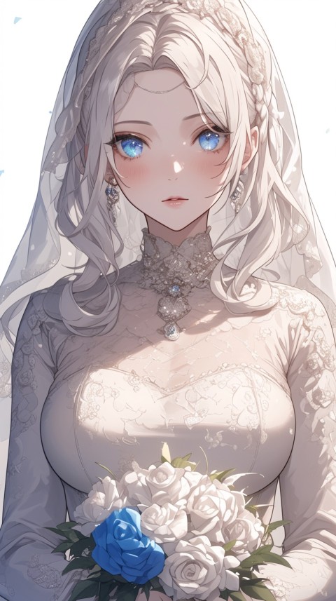Cute Anime Bride Girl Wearing White Wedding Dress Aesthetic (474)