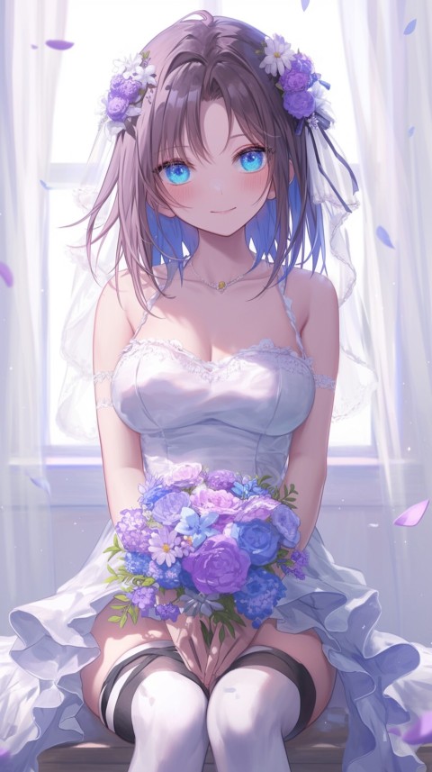 Cute Anime Bride Girl Wearing White Wedding Dress Aesthetic (452)