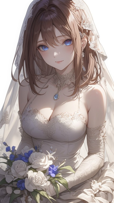 Cute Anime Bride Girl Wearing White Wedding Dress Aesthetic (488)