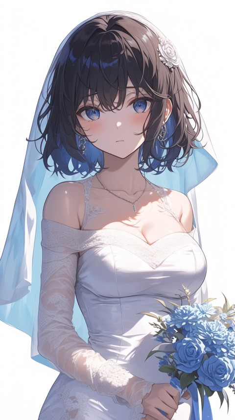 Cute Anime Bride Girl Wearing White Wedding Dress Aesthetic (478)