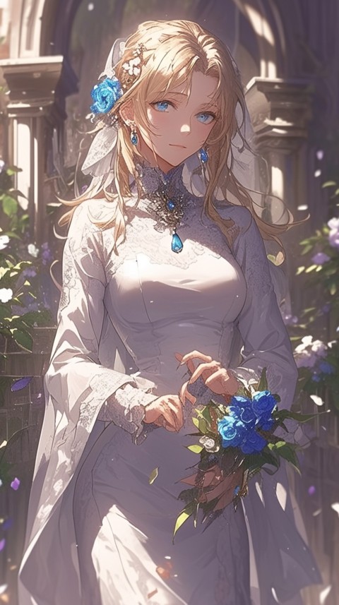 Cute Anime Bride Girl Wearing White Wedding Dress Aesthetic (451)