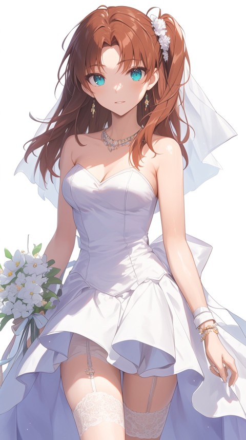 Cute Anime Bride Girl Wearing White Wedding Dress Aesthetic (526)