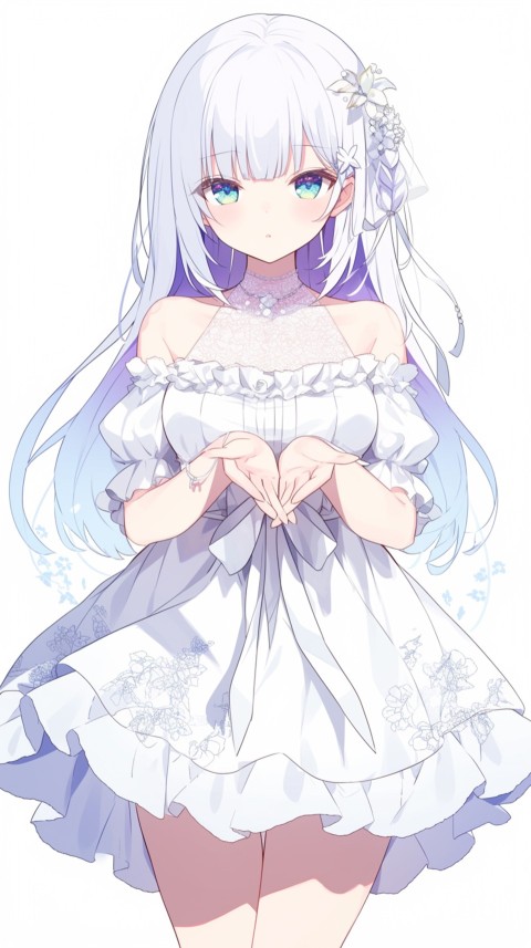 Cute Anime Bride Girl Wearing White Wedding Dress Aesthetic (523)