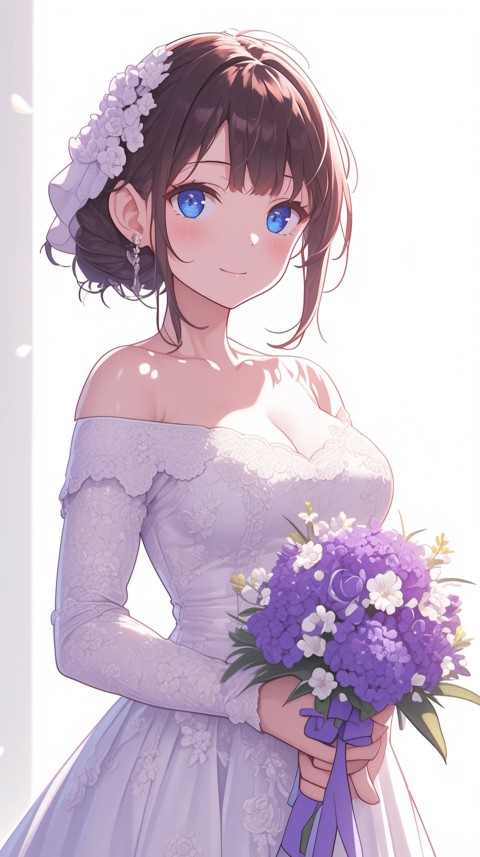 Cute Anime Bride Girl Wearing White Wedding Dress Aesthetic (577)