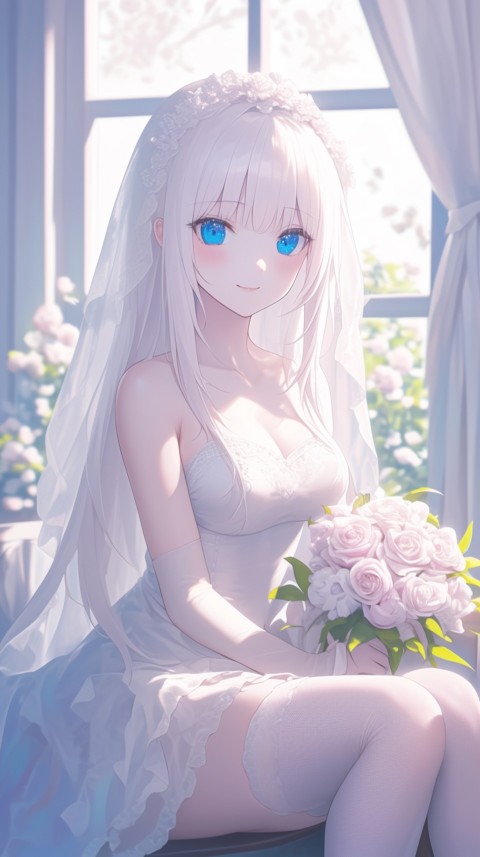 Cute Anime Bride Girl Wearing White Wedding Dress Aesthetic (503)