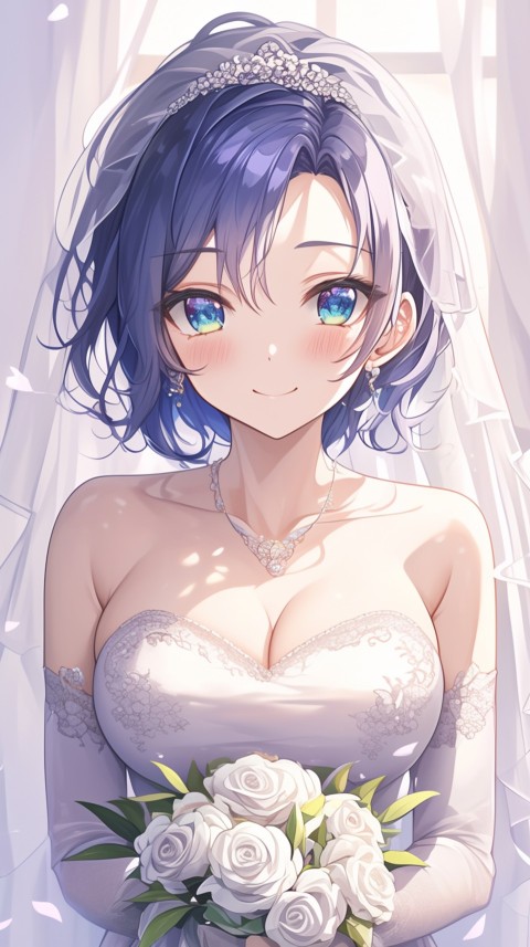 Cute Anime Bride Girl Wearing White Wedding Dress Aesthetic (533)