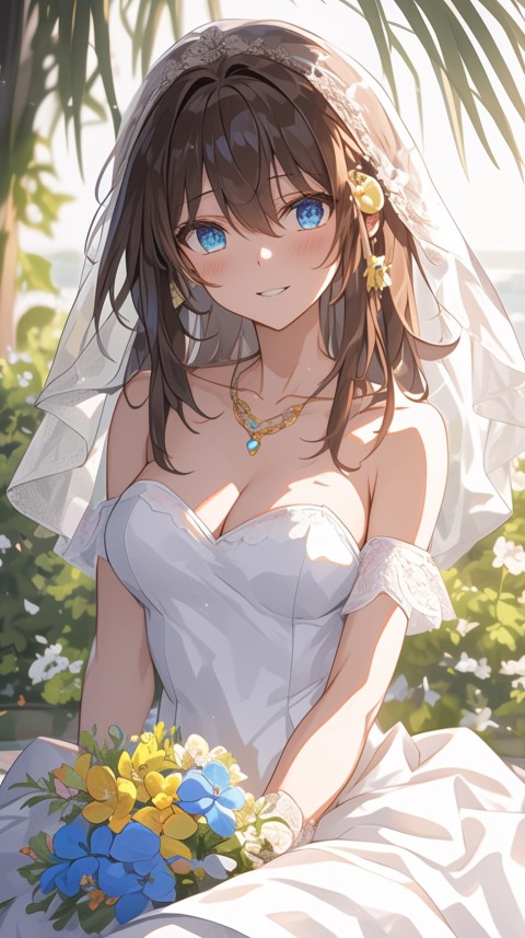 Cute Anime Bride Girl Wearing White Wedding Dress Aesthetic (518)