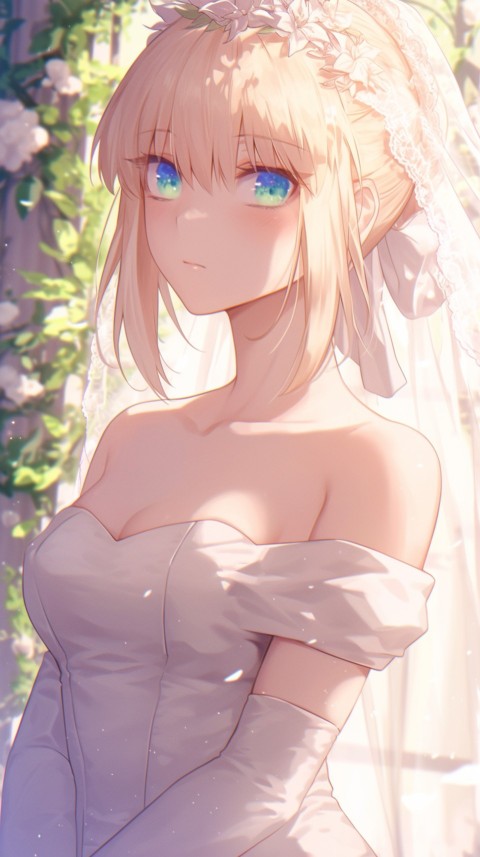Cute Anime Bride Girl Wearing White Wedding Dress Aesthetic (550)