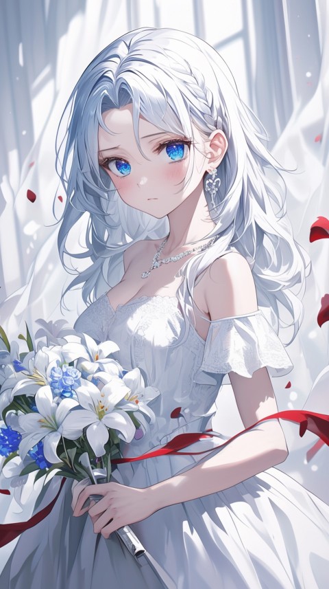 Cute Anime Bride Girl Wearing White Wedding Dress Aesthetic (552)