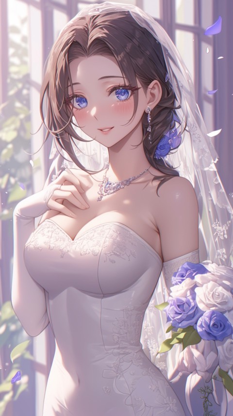Cute Anime Bride Girl Wearing White Wedding Dress Aesthetic (506)