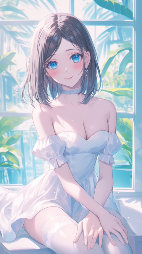 Cute Anime Bride Girl Wearing White Wedding Dress Aesthetic (521)