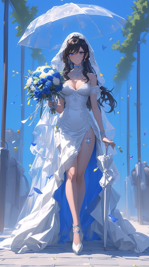 Cute Anime Bride Girl Wearing White Wedding Dress Aesthetic (574)