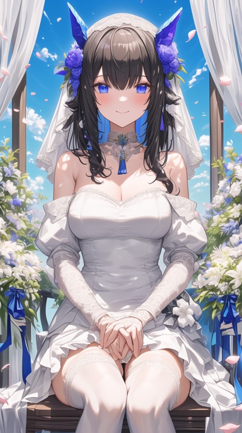 Cute Anime Bride Girl Wearing White Wedding Dress Aesthetic (562)