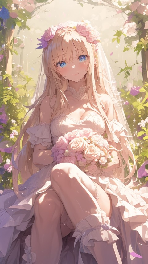 Cute Anime Bride Girl Wearing White Wedding Dress Aesthetic (567)