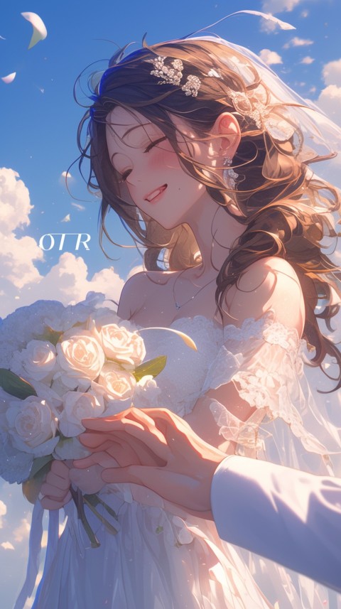 Cute Anime Bride Girl Wearing White Wedding Dress Aesthetic (539)