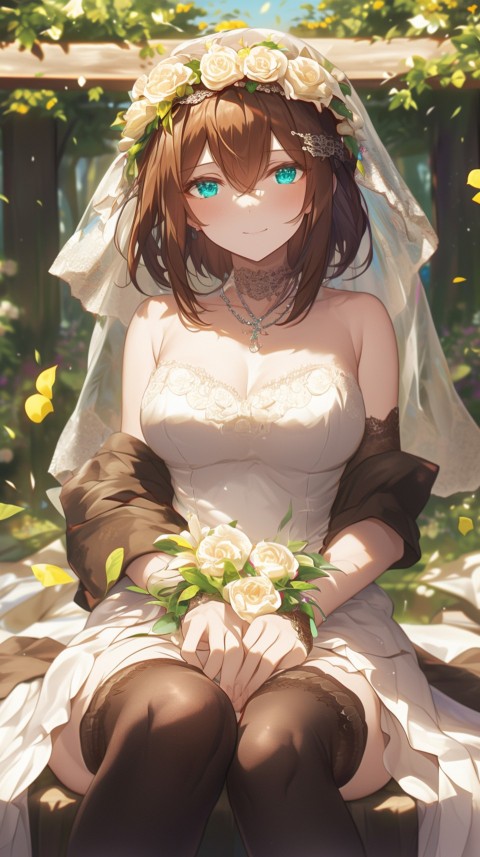 Cute Anime Bride Girl Wearing White Wedding Dress Aesthetic (505)