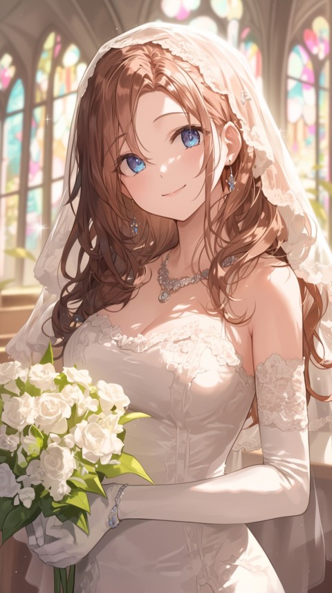 Cute Anime Bride Girl Wearing White Wedding Dress Aesthetic (541)