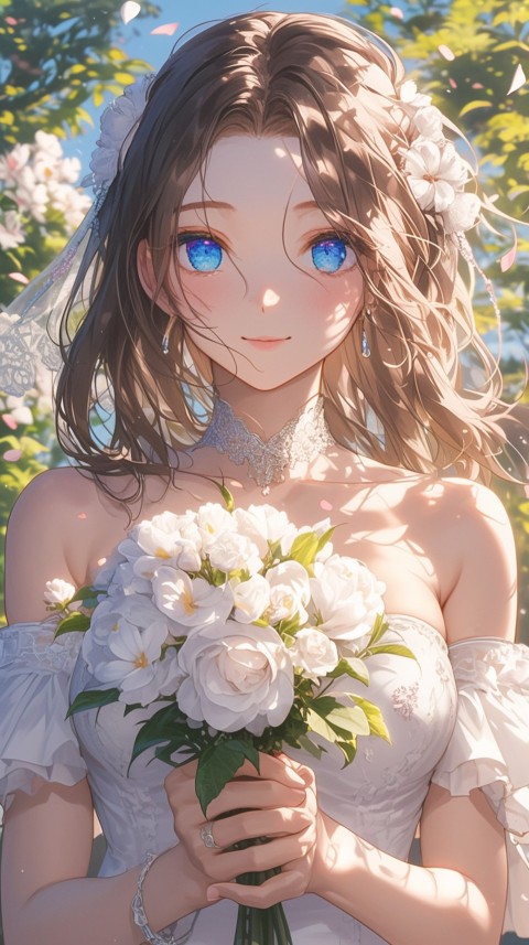 Cute Anime Bride Girl Wearing White Wedding Dress Aesthetic (508)