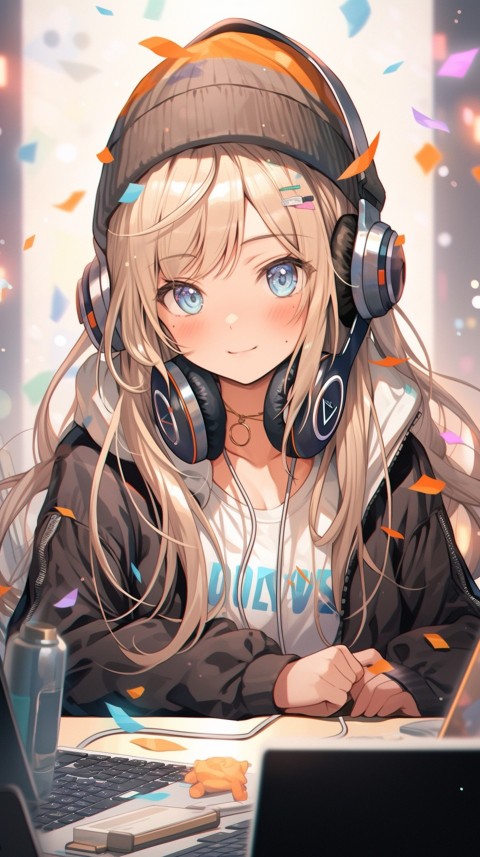 Cute Happy Anime Girl using Laptop Computer Aesthetic (28)