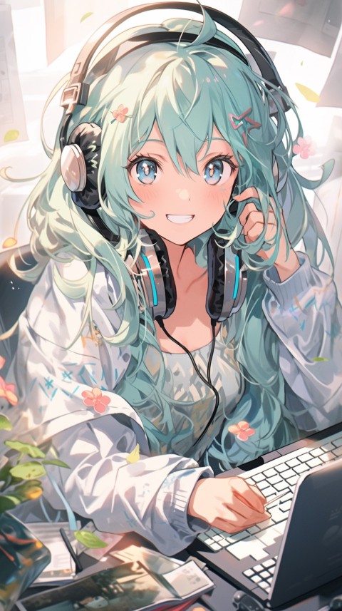 Cute Happy Anime Girl using Laptop Computer Aesthetic (11)