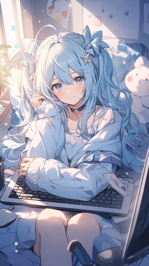 Cute Happy Anime Girl using Laptop Computer Aesthetic (42)