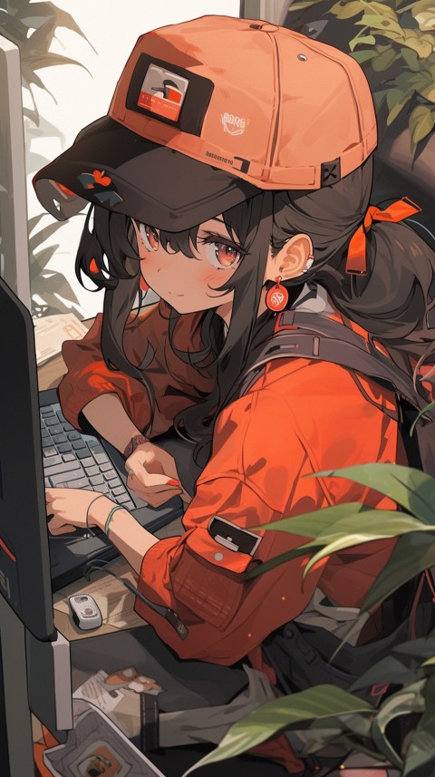 Cute Happy Anime Girl using Laptop Computer Aesthetic (34)
