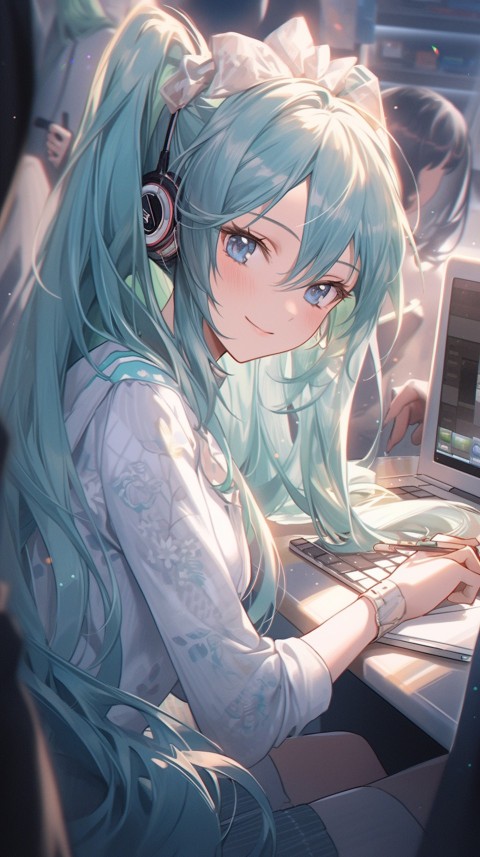 Cute Happy Anime Girl using Laptop Computer Aesthetic (50)