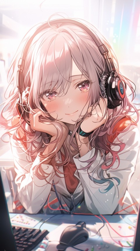 Cute Happy Anime Girl using Laptop Computer Aesthetic (32)