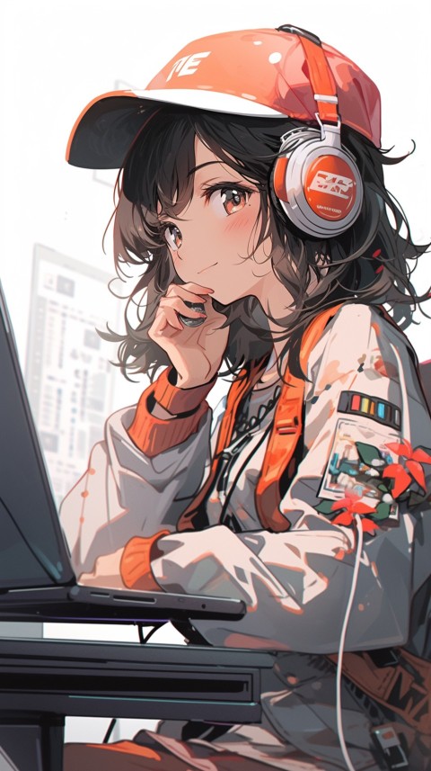 Cute Happy Anime Girl using Laptop Computer Aesthetic (91)